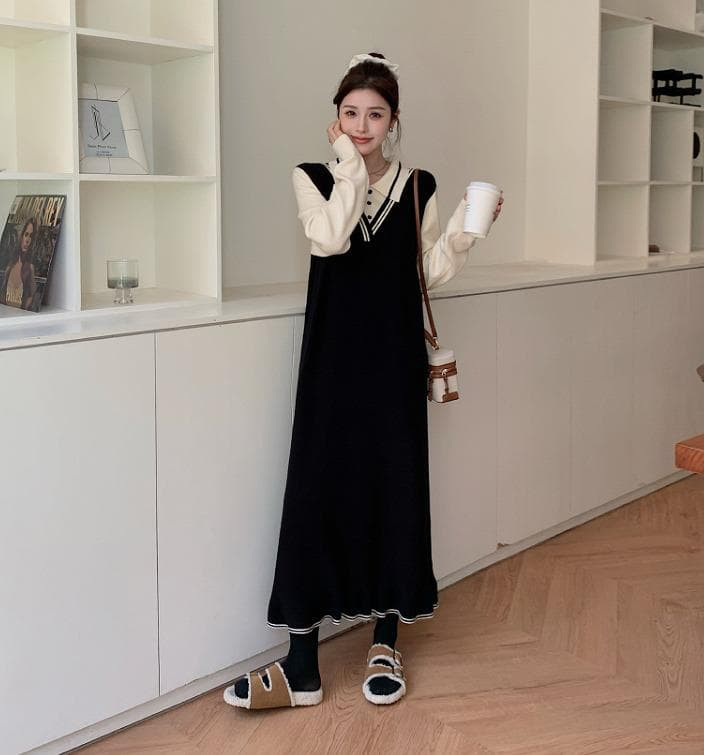 大きいサイズ 重ね着風　ワンピース　ニット　レディース 秋冬　春 新品 長袖