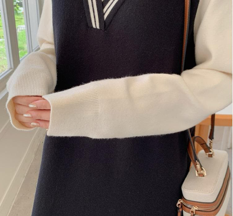 大きいサイズ 重ね着風　ワンピース　ニット　レディース 秋冬　春 新品 長袖