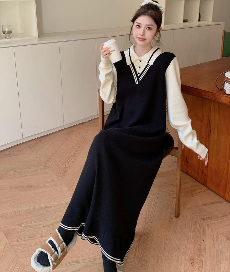 大きいサイズ 重ね着風　ワンピース　ニット　レディース 秋冬　春 新品 長袖