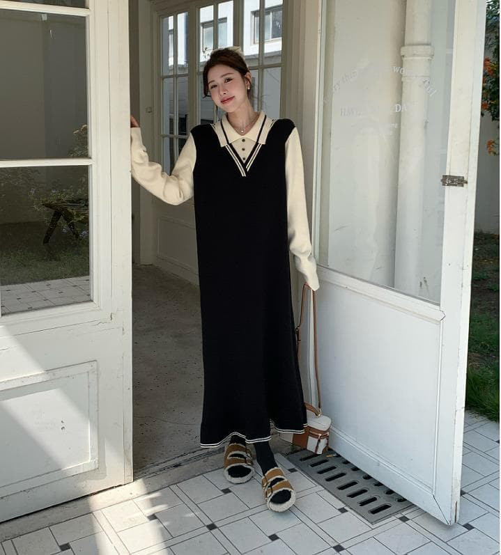 大きいサイズ 重ね着風　ワンピース　ニット　レディース 秋冬　春 新品 長袖