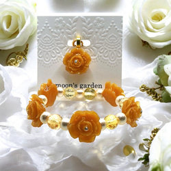 《シトリン・ローズ》希望の光を運ぶくすみイエロー薔薇と天然石パールブレスレット＆ブローチorアンブレラマーカーセット 10枚目の画像