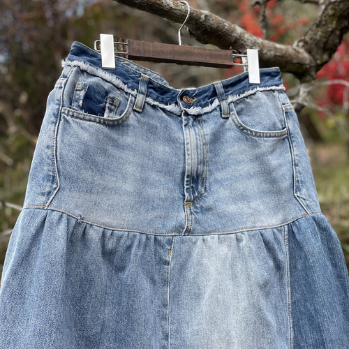 ②オーダー確認用デニムリメイクティアードギャザースカートきれいめsk  