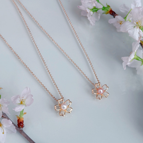 早割【色が選べる】ピンク ホワイト 淡水パール 桜 ネックレス 14kgf