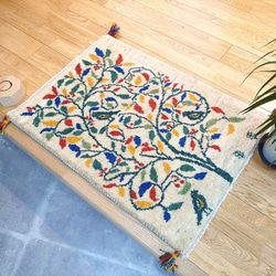 89×56cm ペルシャ絨毯 クム産 モスサビ房 シルク カーペット・絨毯