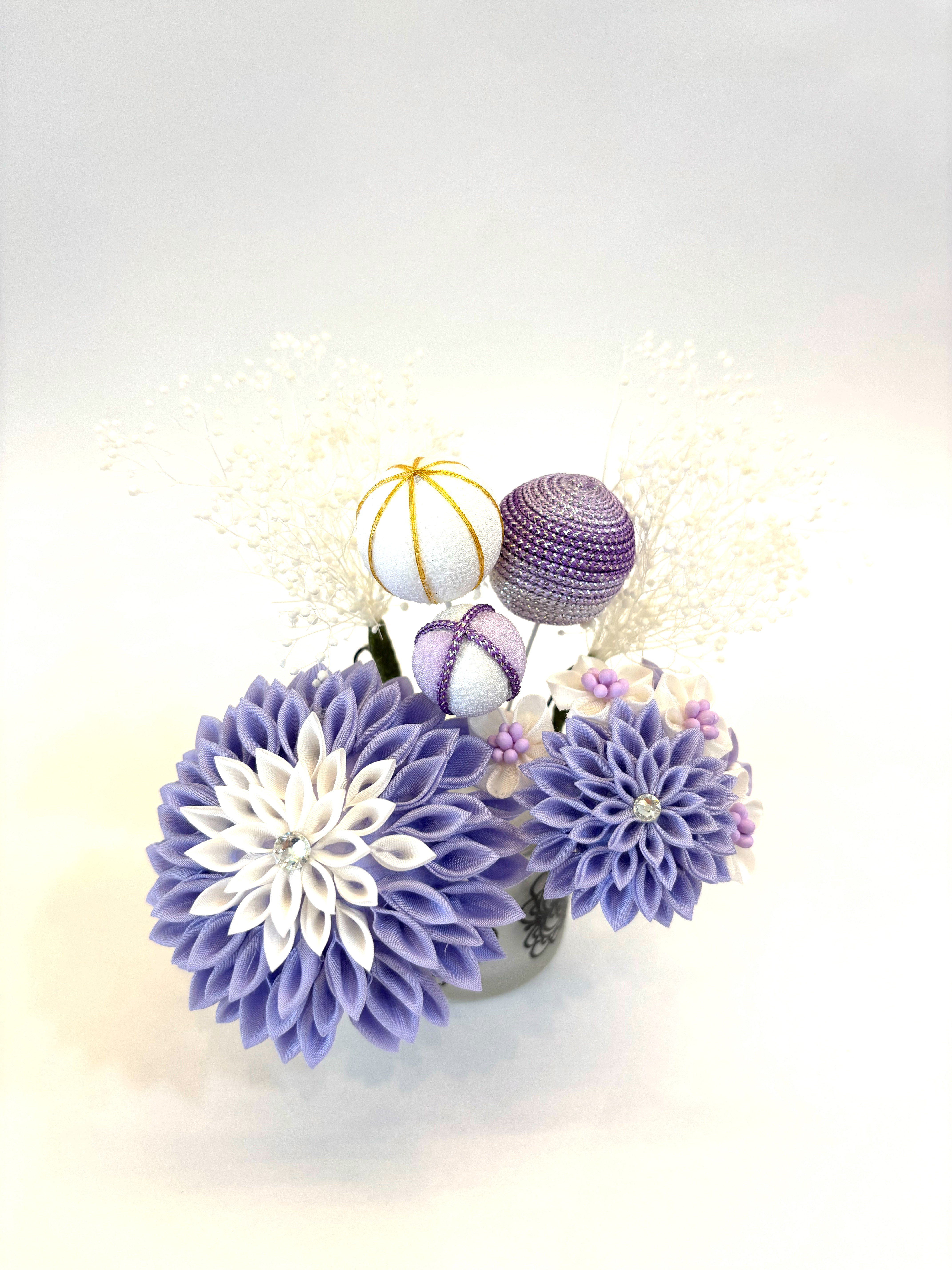 七五三、成人式、卒業式『薄紫&白の花飾りセット』　つまみ細工髪飾り　結婚式のお呼ばれなどにも。