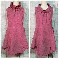 着物リメイク＊大島紬＆ムラ染織でオフタートル変わり襟ワンピースL