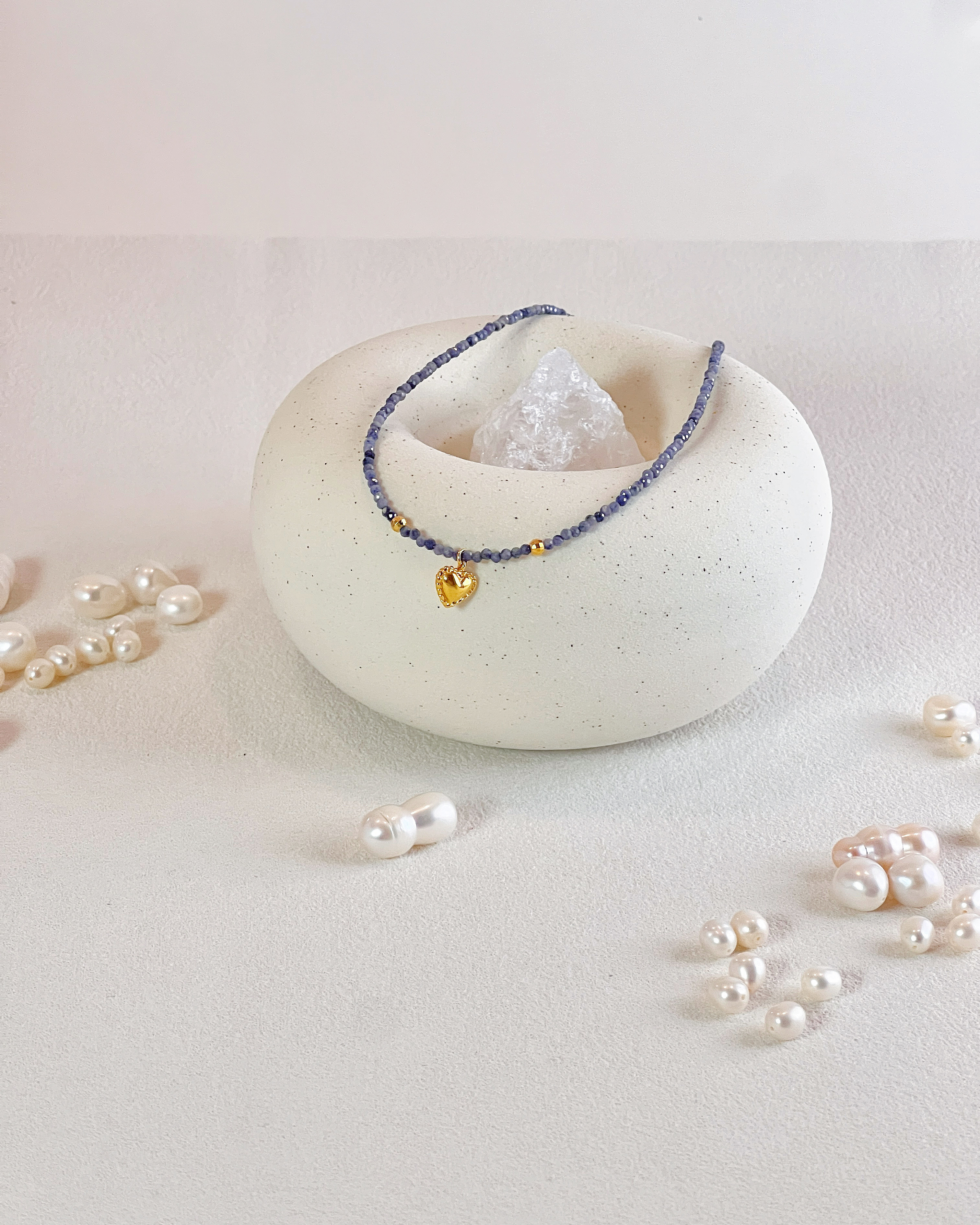 マカロンCollection ブルーサファイアネックレスsv925ハートチャーム付き（受注製作）