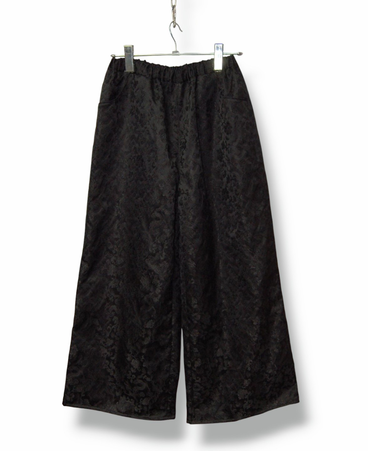 龍花柄　チャイナワイドパンツ:ブラック