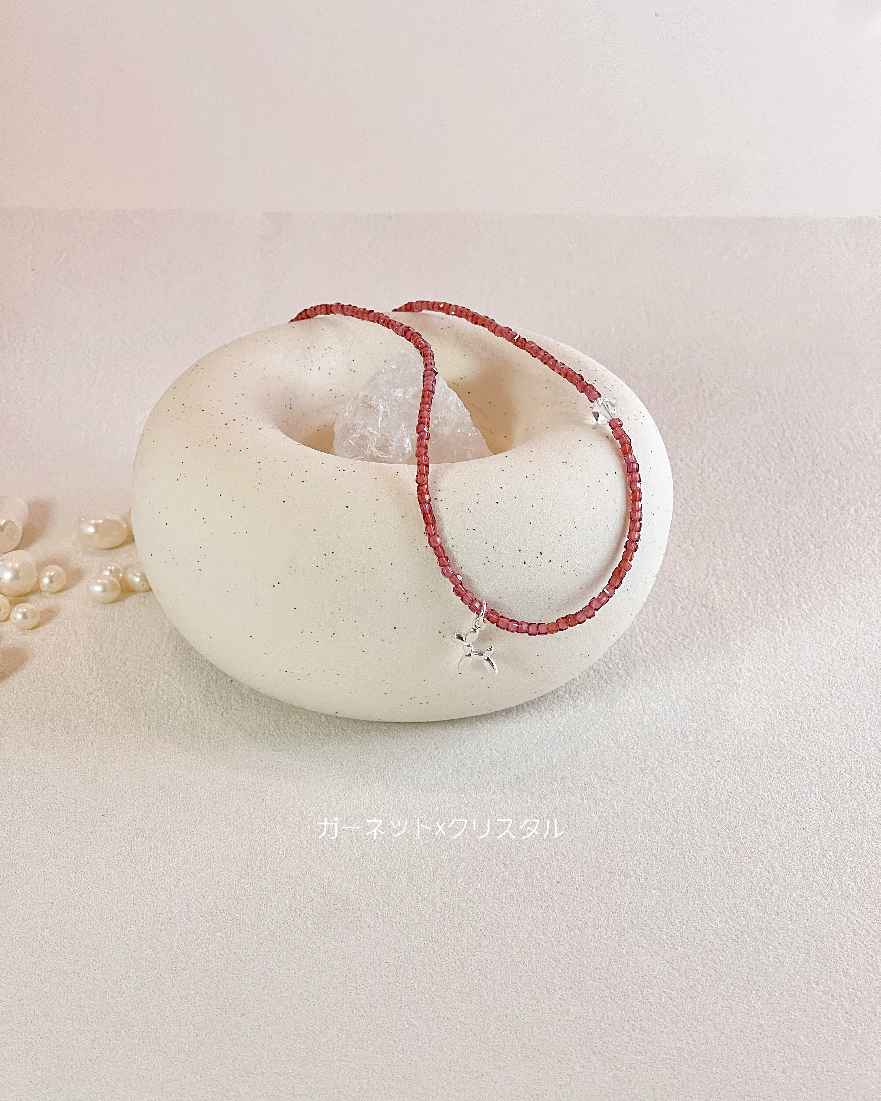 マカロンCollection　ガーネット天然石ネックレスsv925チャーム付き(受注製作)