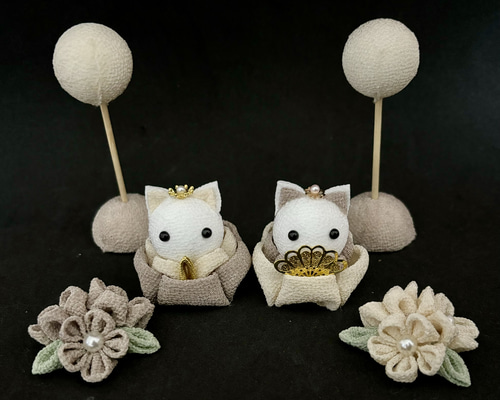 ひな人形/つまみ細工/淡水カラー つまみ細工 雛人形 ひな祭り 猫 ひな人形・雛飾り 翡翠 通販 20373911