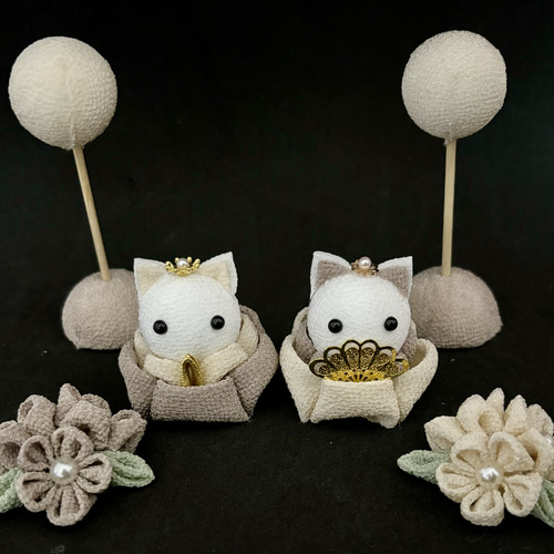 つまみ細工 雛人形 ひな祭り 猫 ひな人形・雛飾り 翡翠 通販 20373911