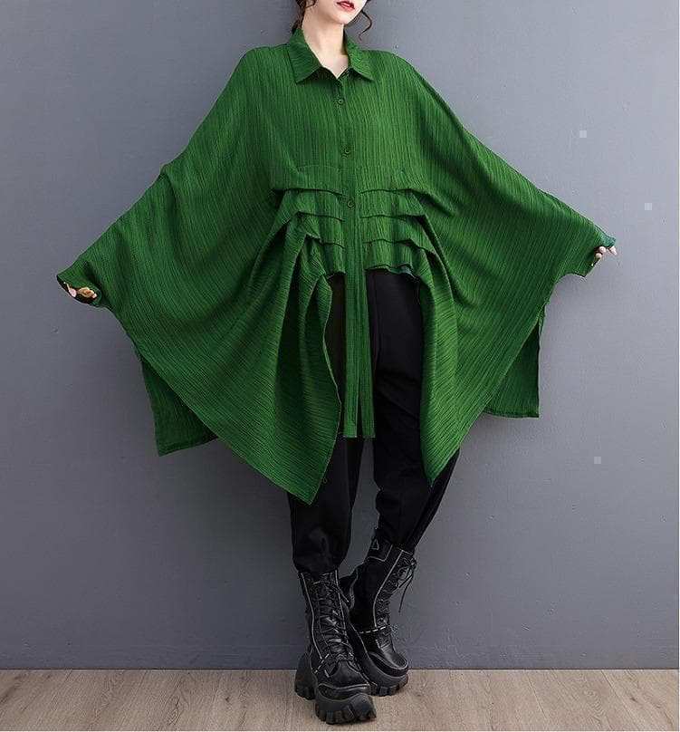 新品 大きいサイズ アシメ変形プリーツデザイン 長袖シャツトップス秋冬