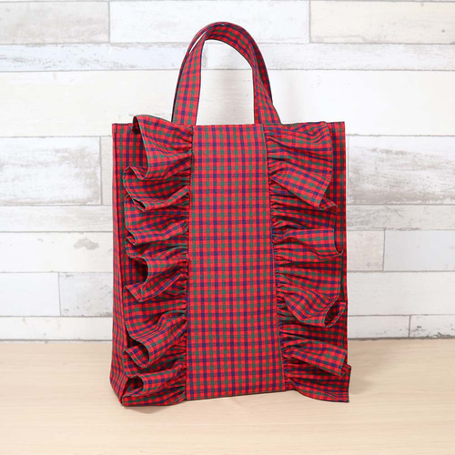 フリル付き ファミリア風 赤チェック タータンチェック マチあり