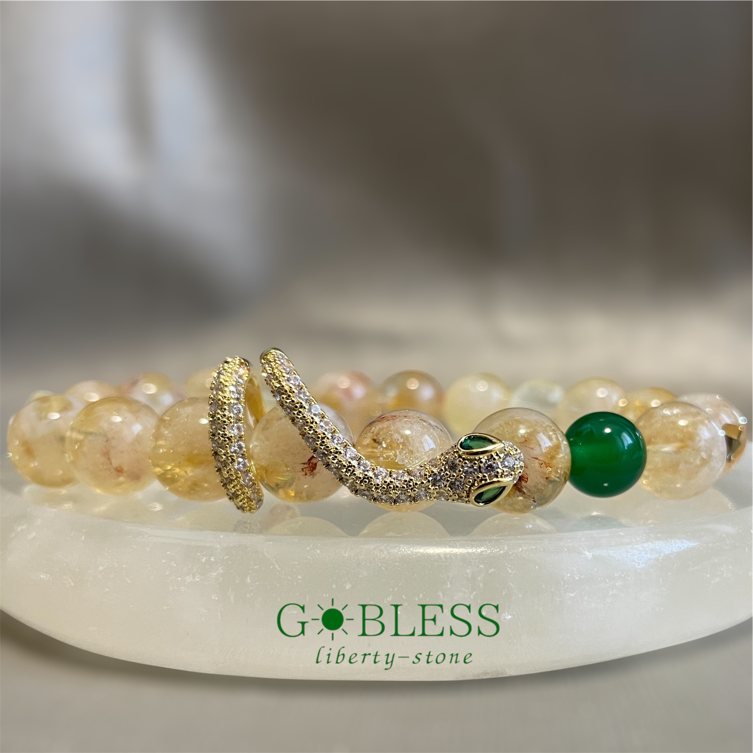 【限定】460. 運気を脱皮させる！陽だまりの守護蛇／シトリン×グリーンオニキス×レモンクォーツ／ブレスレット
