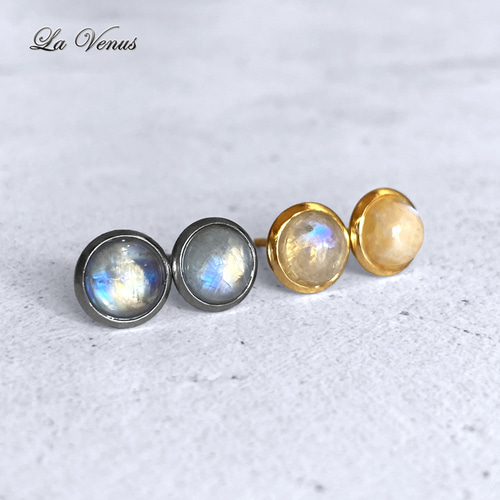 ✴︎月の雫✴︎ つけっぱなしOK 天然 レインボームーンストーン ベゼル