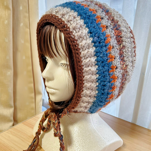 ボンネット バラクラバ ニット帽 手編み ハンドメイド 耳当て クロシェ