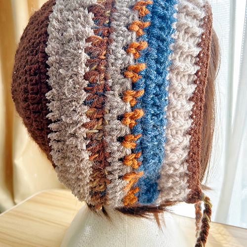 ボンネット バラクラバ ニット帽 手編み ハンドメイド 耳当て クロシェ