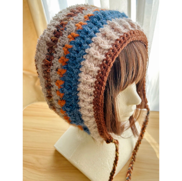 ボンネット バラクラバ ニット帽 手編み ハンドメイド 耳当て クロシェ