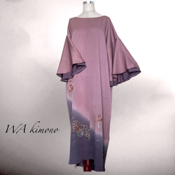 大島紬 着物 パッチワークワンピース L～2L 着物リメイク 結婚式 演奏