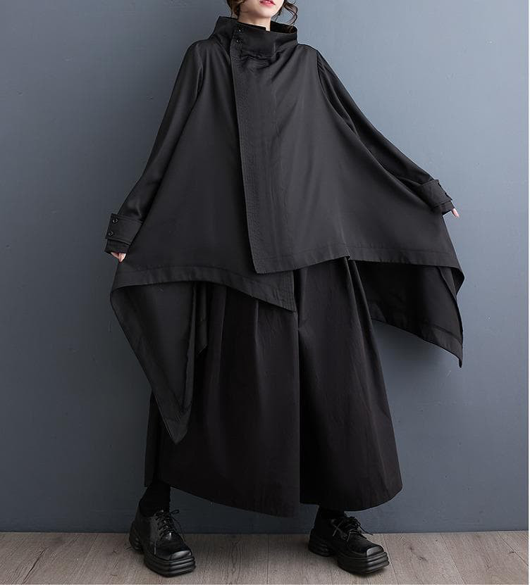 新品 大きいサイズ 変形デザイン ジップアップ ジャケット 秋冬 黒 ゆったり