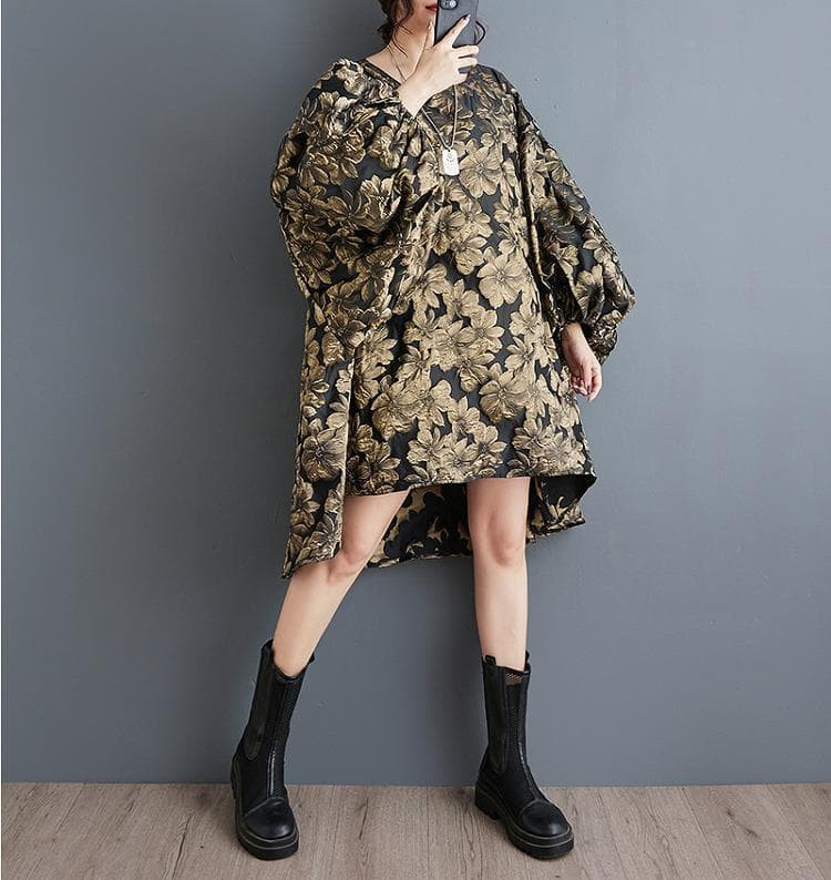 パフスリーブ　大きいサイズ レディース 秋冬　春 ジャガード　 長袖