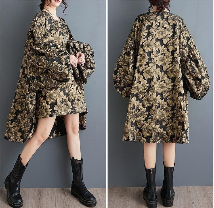 パフスリーブ　大きいサイズ レディース 秋冬　春 ジャガード　 長袖