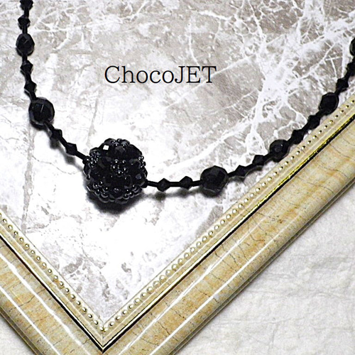 チェコビーズボールネックレス ブラックビーズチョーカー 丸玉黒色