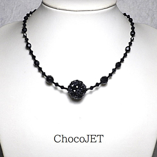 チェコビーズボールネックレス ブラックビーズチョーカー 丸玉黒色