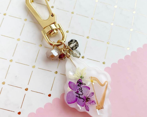 ❤️新春SALE❤️ポケモン ❤️ゼロアキーホルダー 紫　　レア美品 3186】ハープ モロッカンタイル型キーホルダー 紫の紫陽花封入