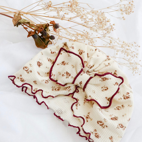 ベビーターバン アンティークローズ柄 ヘアバンド ベビーヘア