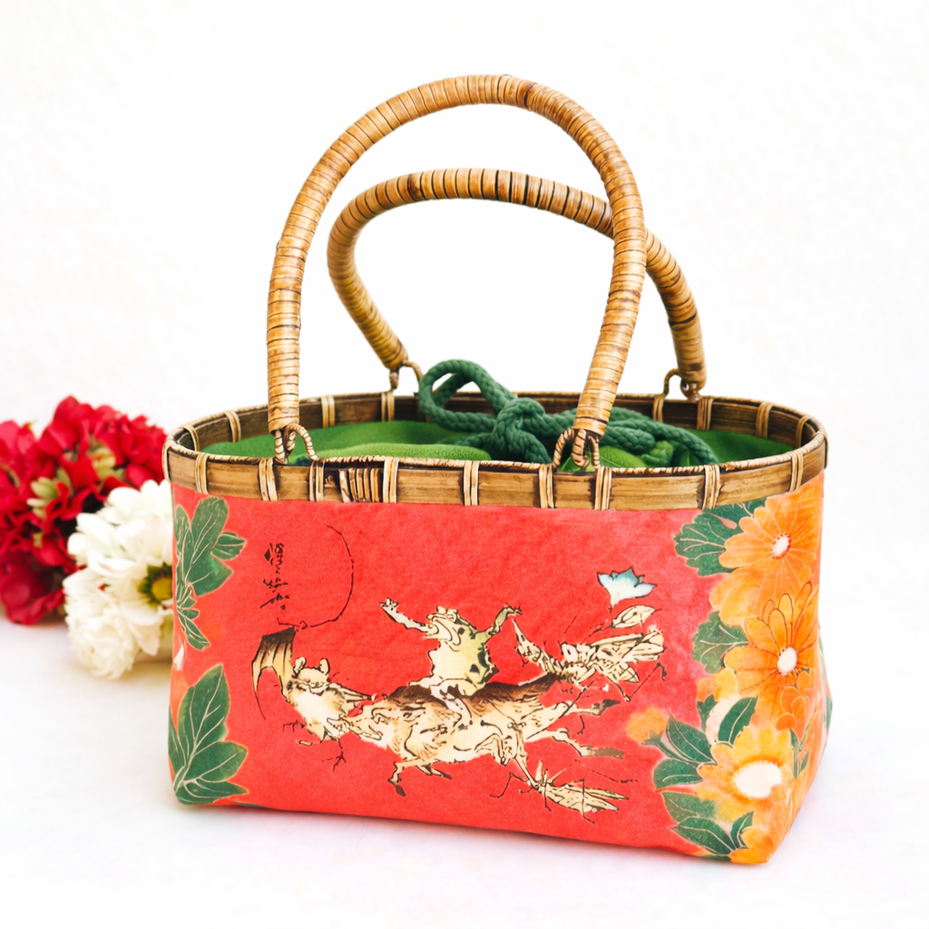 一閑張りバッグ　 “猪に乗る蛙！”   浮世絵仕上げ