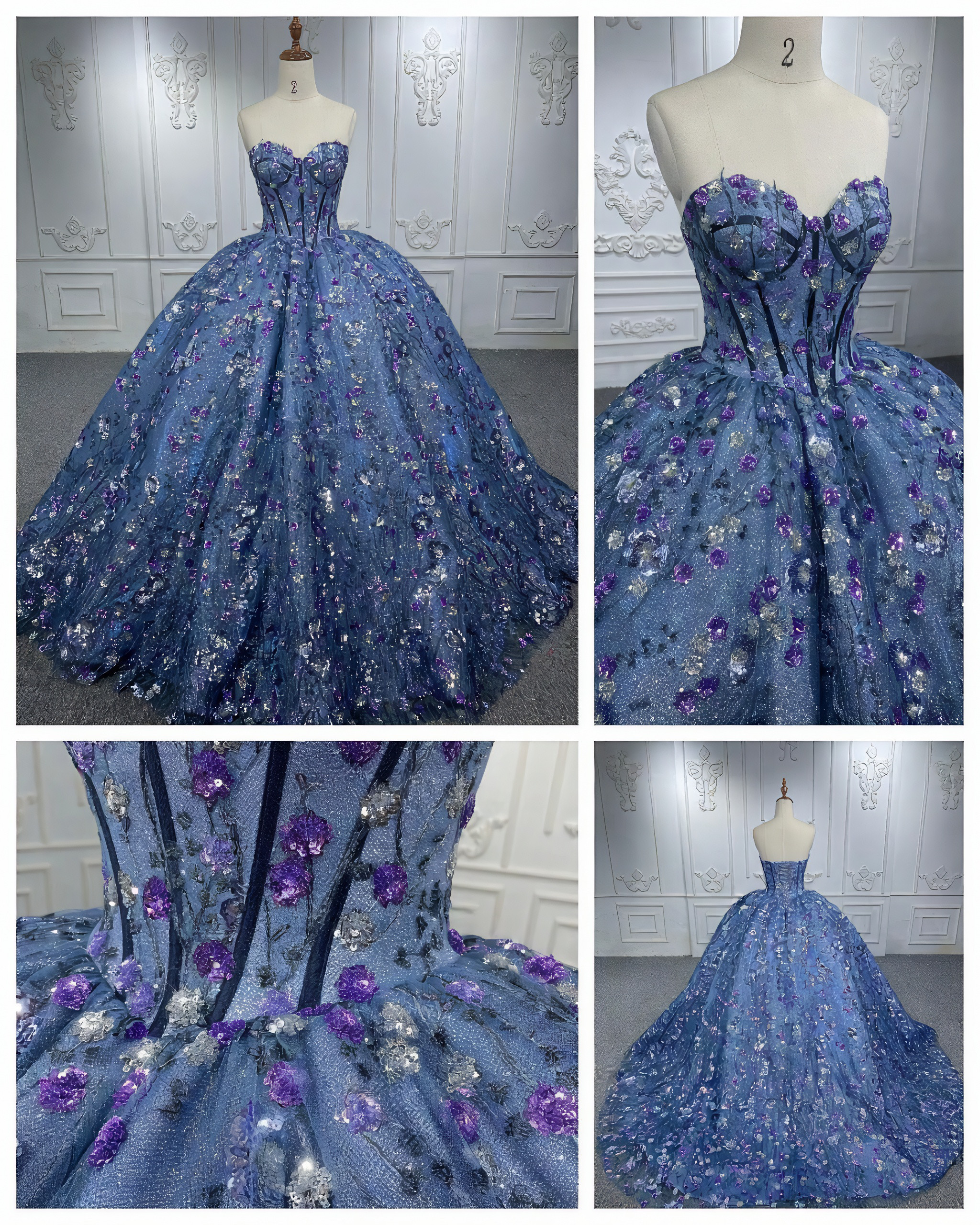 買わないと損　カラードレス　スパコール付き　花柄　チューブ　痩せて見える　目立つおしゃれ　ネイビーチュール　海外挙式前撮