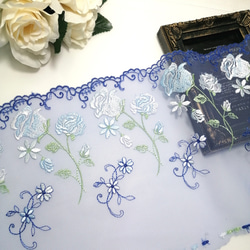高品質❣ 1m 水色 花柄 豪華刺繍 チュールレース ハンドメイド 生地