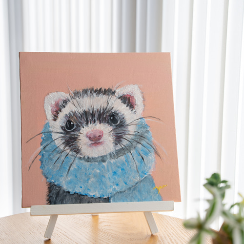 一点物・アクリル原画】「ブルーマフラーのフェレット」 アクリル