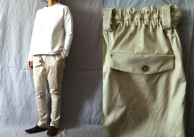 【受注制作】オフベージュ/ストレッチコットン　すらりパンツ