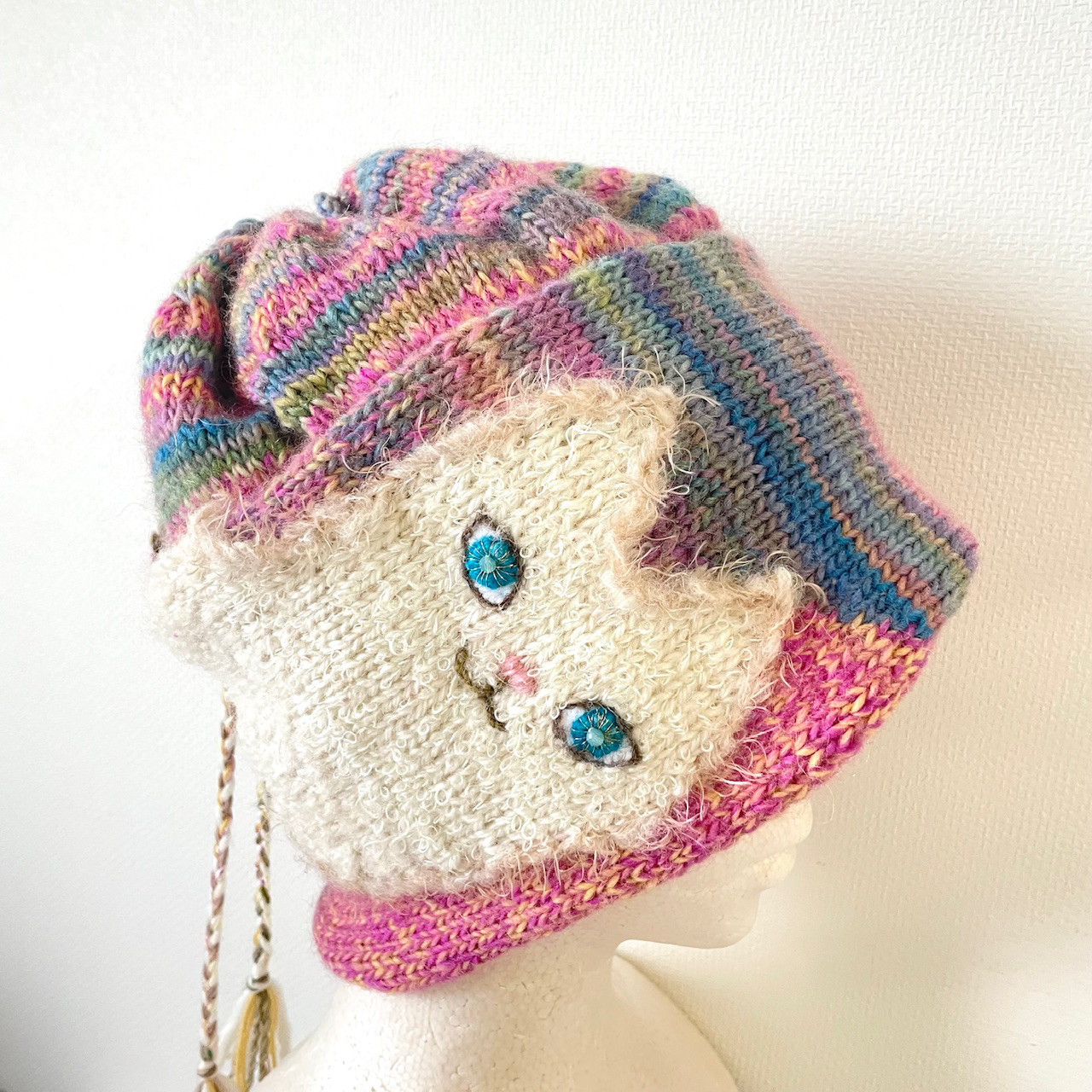 グラデーションがきれいなwoolのねこキャップウォーマー(pinkblue)