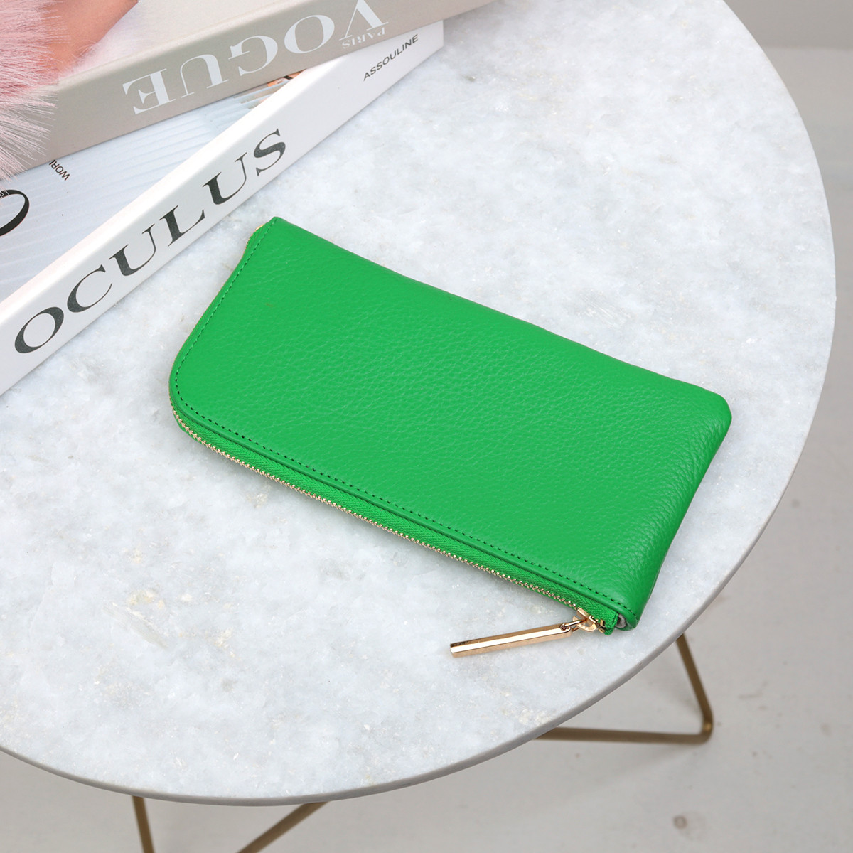 【Eグリーン】上品かつ高級感のある薄マチ軽量で大きく使えるL字財布/L字長財布【ユニセックス】