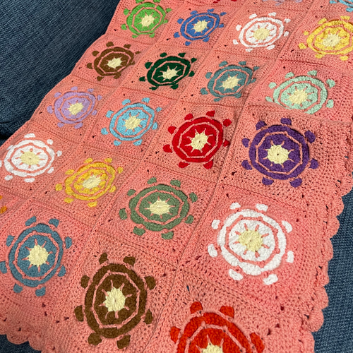 レトロフラワー 人気商品 カラフルひざ掛け モチーフブランケット