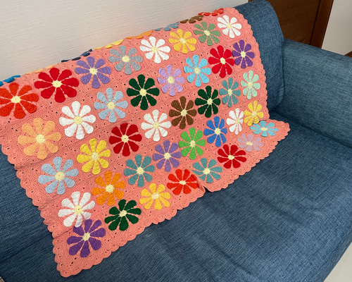 レトロフラワー 人気商品 カラフルひざ掛け モチーフブランケット