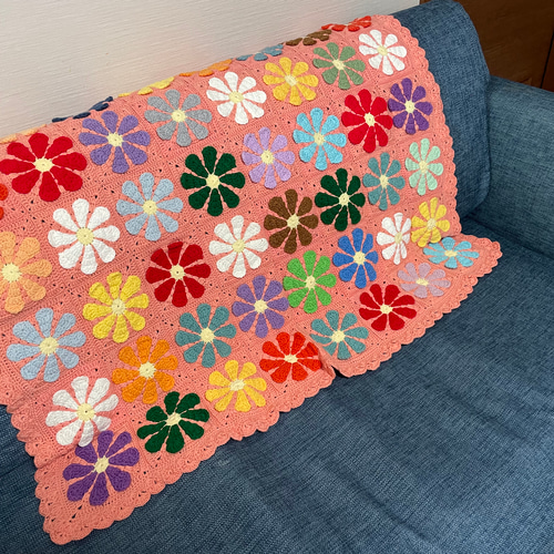 レトロフラワー 人気商品 カラフルひざ掛け モチーフブランケット