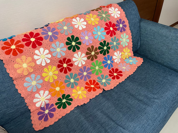 レトロフラワー 人気商品 カラフルひざ掛け モチーフブランケット