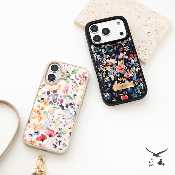 多機種対応 カラーリアケース 【 リバティプリント フェルダ 】 名入れ スマホケース スマホショルダー JX01K 1枚目の画像