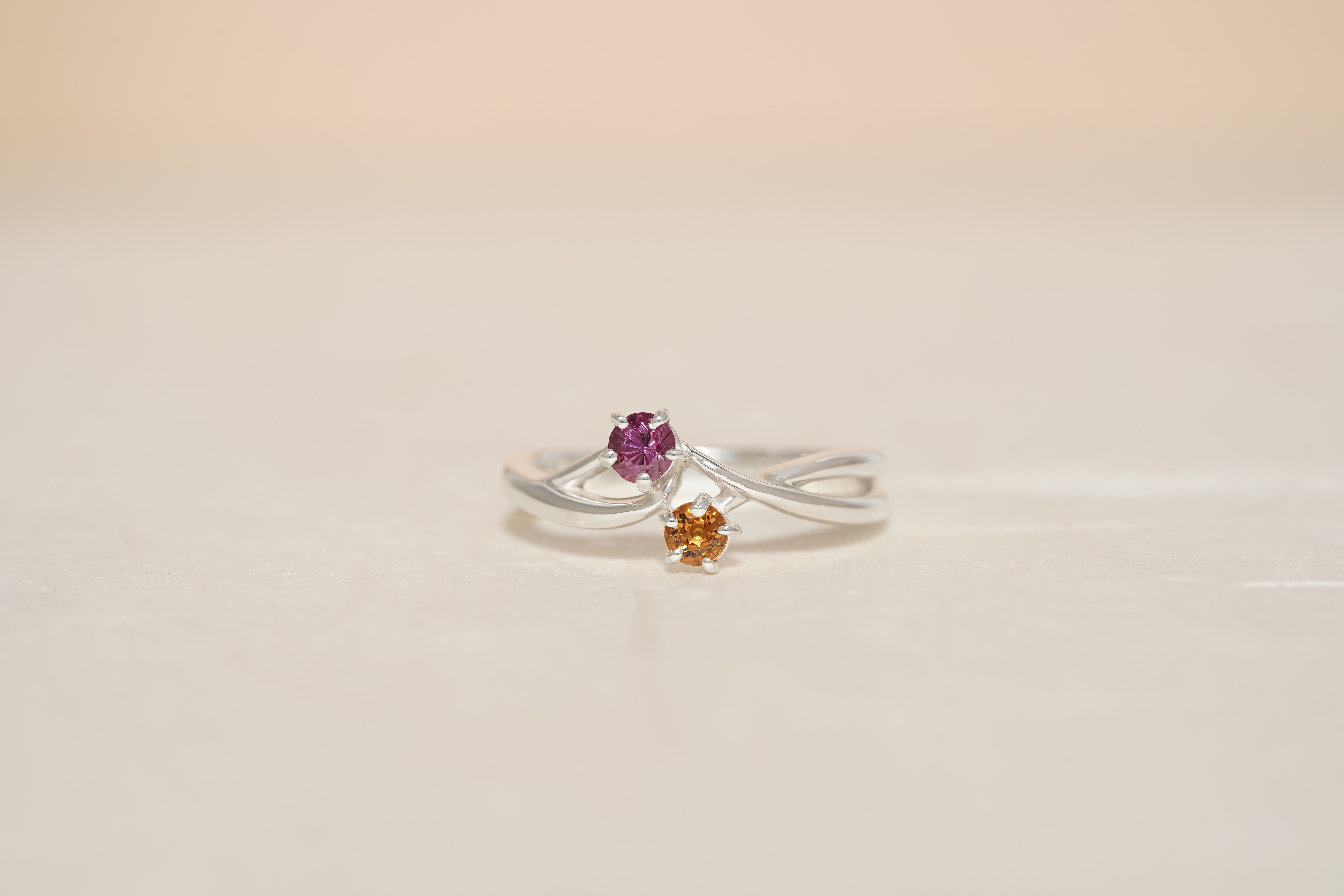 *甘く爽やかな彩りのハーモニー* シルバー天然トルマリン＆シトリン リング