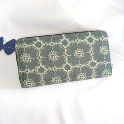 受注製作】刺繍4つ じゃばらミニ財布 グレー×ライトイエロー