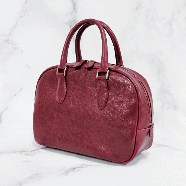 ボストンバッグ　本革　オイルレザー　ワイン