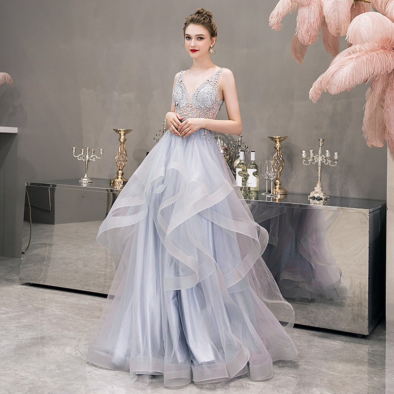 高級感 薄青 赤 シャンパン色 Vネック パーティードレス 綺麗 花嫁 演奏会 二次会 前撮り 披露宴 BL096