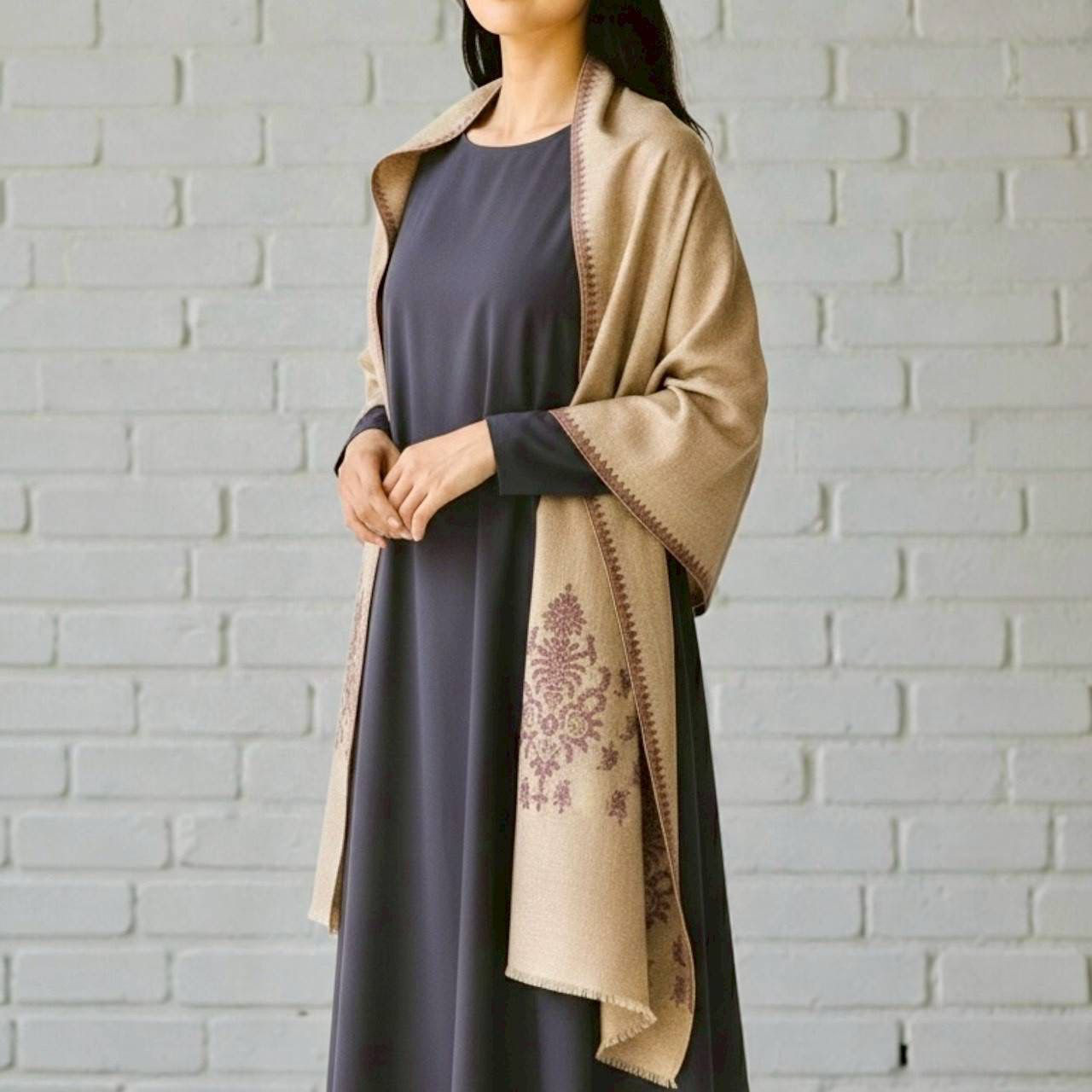 パシュミナショール ソズニ刺繍 カシミール刺繍 手刺繍 インド製 一点物 レディース 品格 大人 本物 大判 軽やか