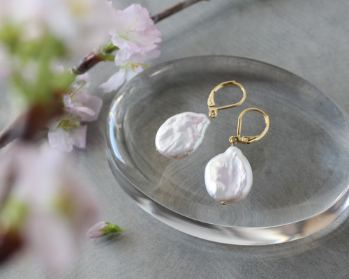 大ぶりバロック淡水パールのフレンチフックピアス＊サージカル