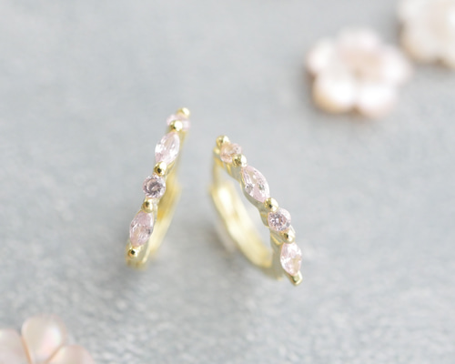 数量限定】桜色ワンタッチフープピアス/イヤリング（ゴールド）春の