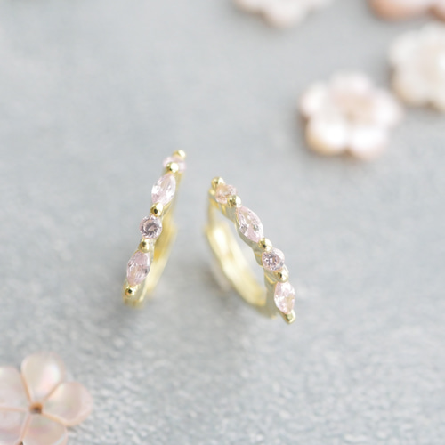 数量限定】桜色ワンタッチフープピアス/イヤリング（ゴールド）春の